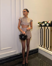 Beaded Set With Velvet Bow